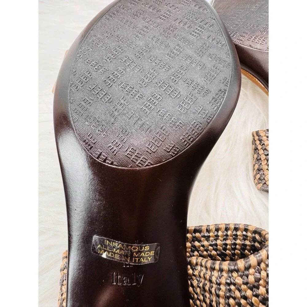 Italian Shoemakers Sandal Womens Size 10 Brown Woven Slingback Italy Block Heel